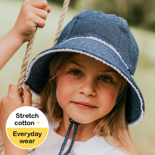 Ponytail Bucket Sun Hat - Denim Ruffle