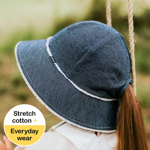 Ponytail Bucket Sun Hat - Denim Ruffle