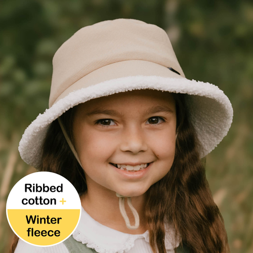 Rib Fleece Lined Bucket Sun Hat - Oatmeal