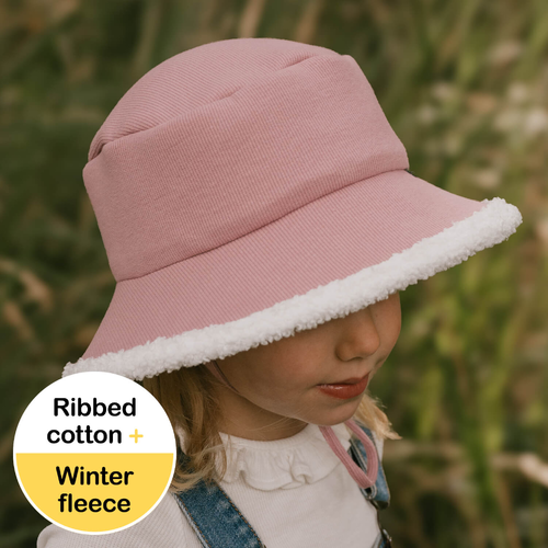 Rib Fleece Lined Bucket Sun Hat - Rosewood