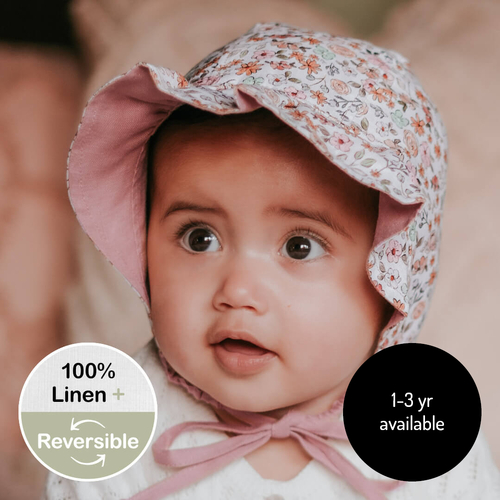  'Searcher' Reversible Ruffle Bonnet - Chelsea / Rosa