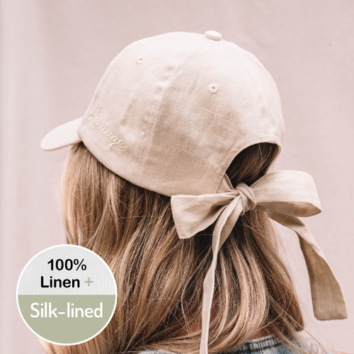 Silk lined Linen Bow Tie Cap - Flax