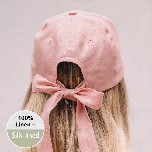 Silk lined Linen Bow Tie Cap - Rosa
