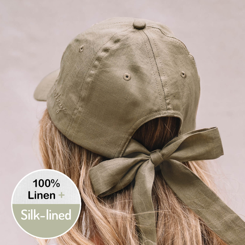 Silk lined Linen Bow Tie Cap - Sage
