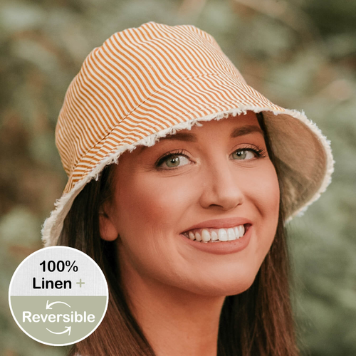  'Traveller' Adults Frayed Bucket Sun Hat - Frankie / Flax