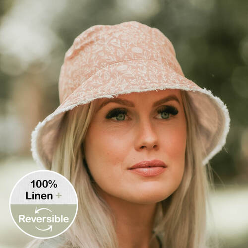  'Traveller' Adults Frayed Bucket Sun Hat - Freya / Flax