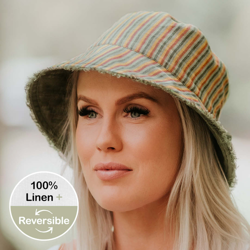  'Traveller' Adults Frayed Bucket Sun Hat - Gwen / Moss