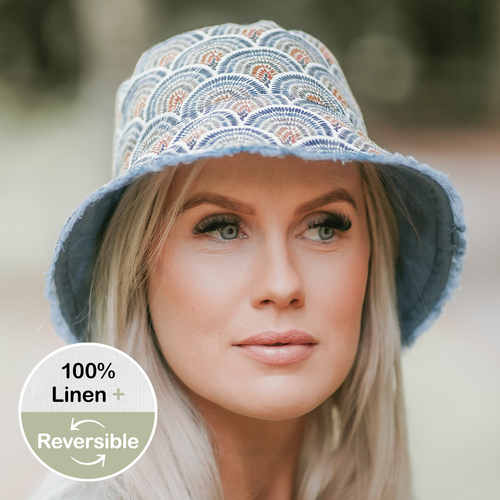  'Traveller' Adults Frayed Bucket Sun Hat - Sydney / Steele