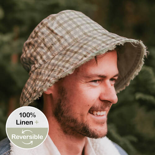  'Traveller' Adults Frayed Bucket Sun Hat - Noah / Moss