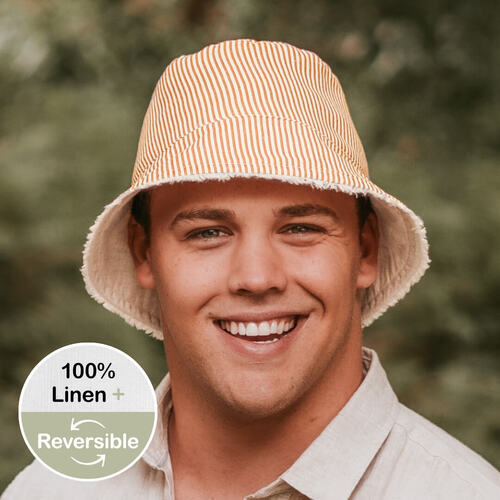  'Traveller' Adults Frayed Bucket Sun Hat - Frankie / Flax