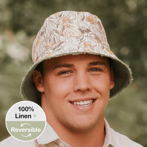  'Traveller' Adults Frayed Bucket Sun Hat - Mallee / Moss