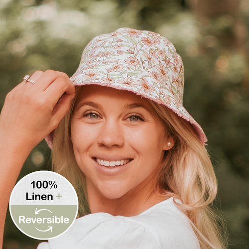  'Traveller' Adults Frayed Bucket Sun Hat - Poppy / Rosa