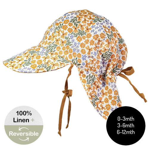  Reversible Baby Flap Sun Hat - Mabel / Maize