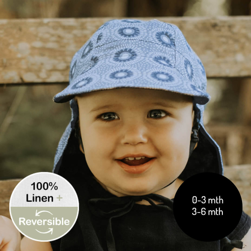 Reversible Baby Flap Sun Hat - Norman / Indigo