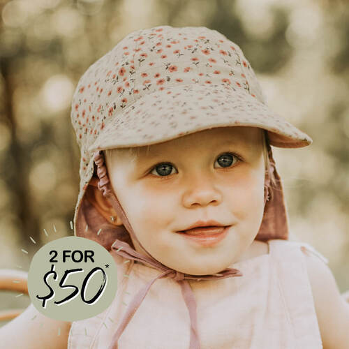 Reversible Baby Flap Sun Hat - Penny / Rosa