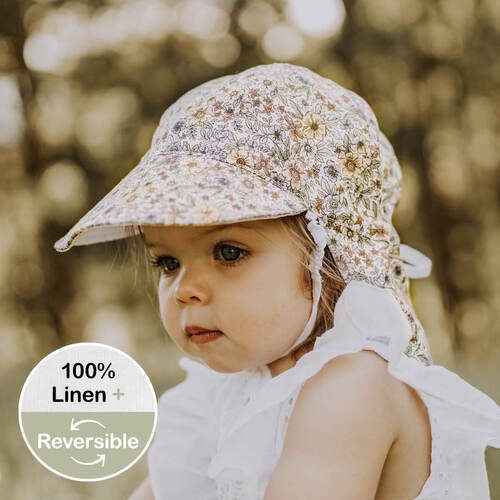 Reversible Baby Flap Sun Hat - Winnie / Blanc