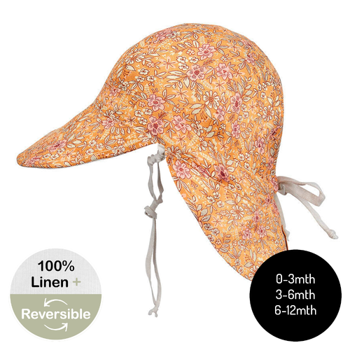  'Lounger' Baby  Reversible Flap Sun Hat - Alice / Flax