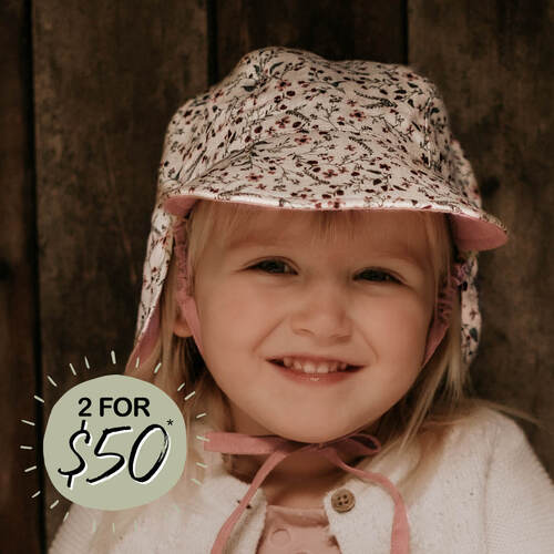  'Lounger' Baby  Reversible Flap Sun Hat - Lucy / Rosa