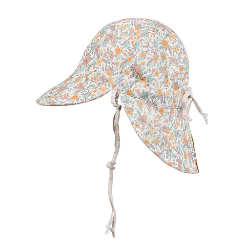  'Lounger' Baby Reversible Flap Sun Hat - Faith / Flax