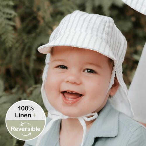  'Lounger' Baby Reversible Flap Sun Hat - Finley / Blanc