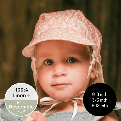  'Lounger' Baby Reversible Flap Sun Hat - Freya / Flax