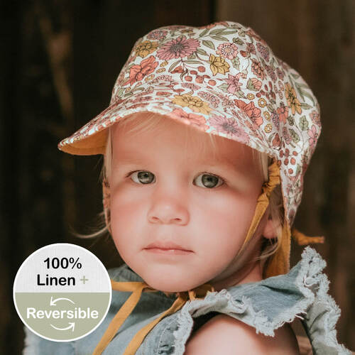  'Lounger' Baby Reversible Flap Sun Hat - Matilda / Maize