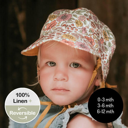  'Lounger' Baby Reversible Flap Sun Hat - Matilda / Maize