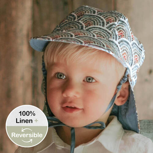  'Lounger' Baby Reversible Flap Sun Hat - Sydney / Steele
