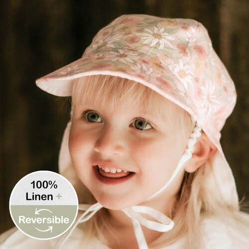  'Lounger' Baby Reversible Flap Sun Hat - Wildflower / Blanc