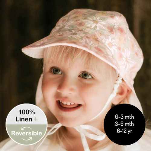  'Lounger' Baby Reversible Flap Sun Hat - Wildflower / Blanc