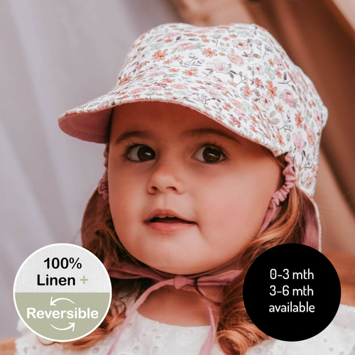  'Lounger' Baby Reversible Flap Sun Hat - Chelsea / Rosa