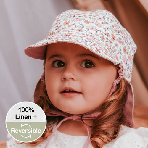  'Lounger' Baby Reversible Flap Sun Hat - Chelsea / Rosa