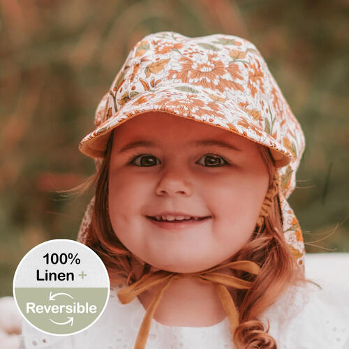  'Lounger' Baby Reversible Flap Sun Hat - Peony / Maize