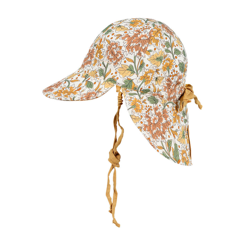  'Lounger' Baby Reversible Flap Sun Hat - Peony / Maize