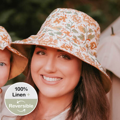  'Vacationer' Reversible Ladies Sun Hat - Peony / Maize