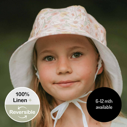  'Wanderer' Girls Panelled Bucket Sun Hat - Wildflower / Blanc
