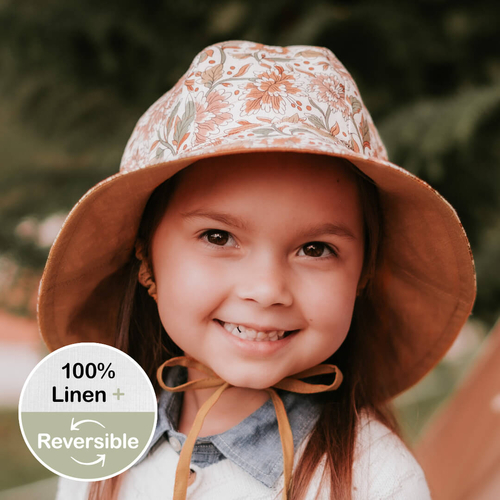  'Wanderer' Girls Panelled Bucket Sun Hat - Peony / Maize