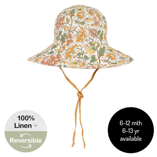  'Wanderer' Girls Panelled Bucket Sun Hat - Peony / Maize