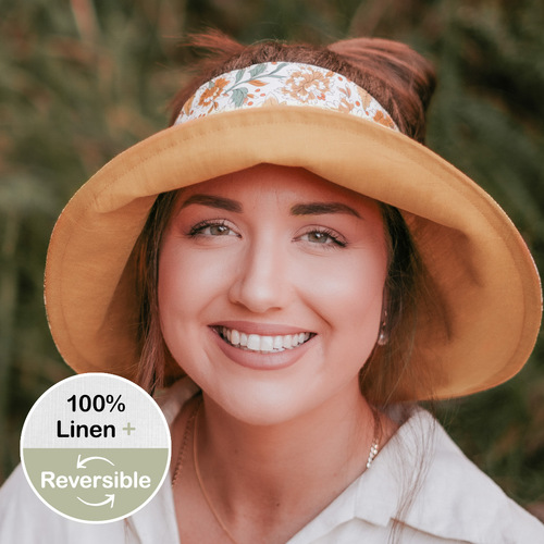  'Voyager' Ladies Wide-Brimmed Visor Sun Hat - Peony / Maize
