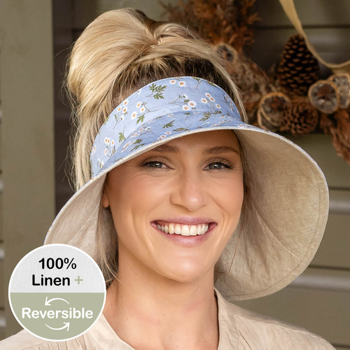 'Voyager' Wide Brimmed Sun Visor - Daisy / Flax