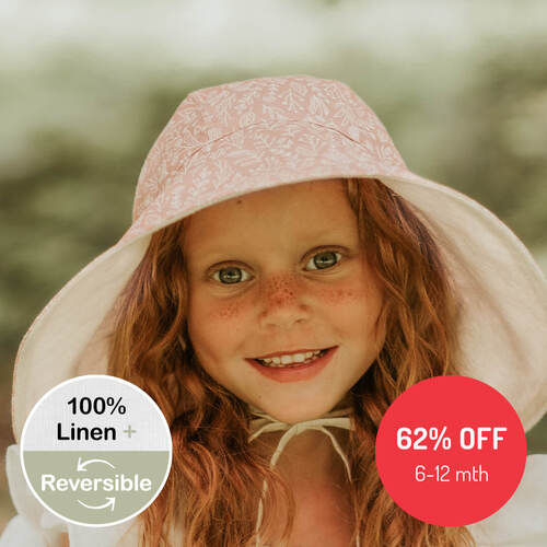   'Sightseer' Girls Wide-Brimmed Sun Bonnet -Freya / Flax