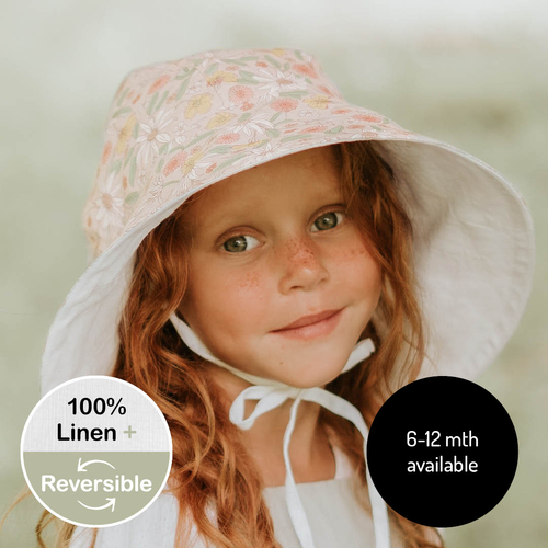  'Sightseer'  Girls Wide Brimmed Sun Bonnet -Wildflower / Blanc
