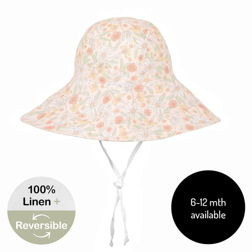  'Sightseer'  Girls Wide Brimmed Sun Bonnet -Wildflower / Blanc
