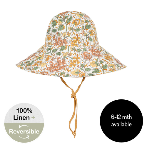  'Sightseer'  Girls Wide Brimmed Sun Bonnet -Peony / Maize
