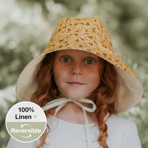  'Sightseer' Girls Wide Brimmed Sun Bonnet -Farah / Flax