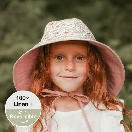  'Sightseer' Girls Wide Brimmed Sun Bonnet -Poppy / Rosa