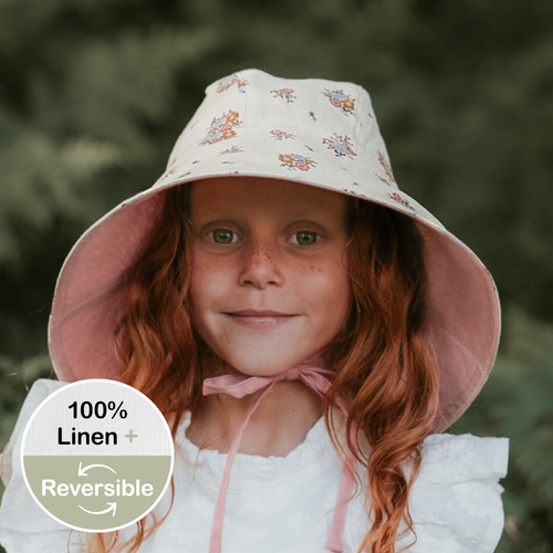 'Sightseer' Girls Wide Brimmed Sun Bonnet -Primrose / Rosa