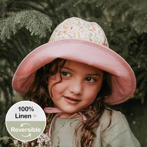  'Sightseer' Girls Wide Brimmed Sun Bonnet -Paris / Rosa