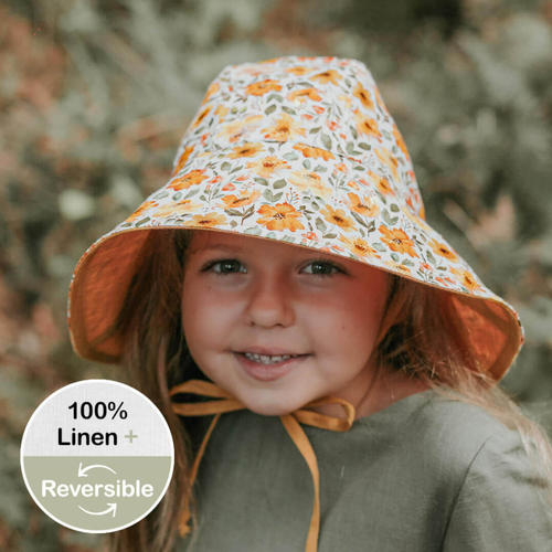  'Sightseer' Girls Wide Brimmed Sun Bonnet -Margaret / Maize
