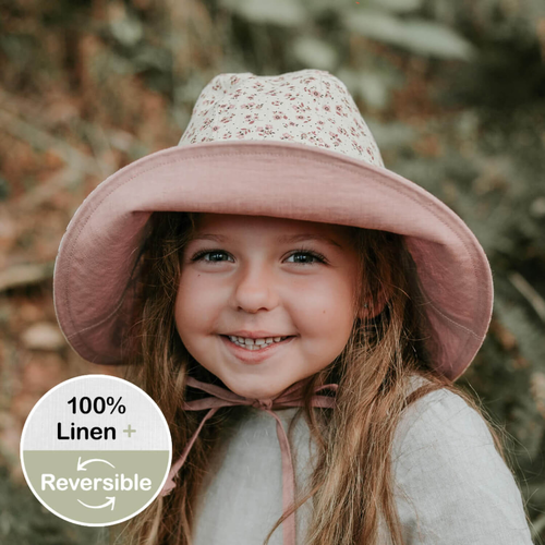  'Sightseer' Girls Wide Brimmed Sun Bonnet -Ruby / Rosa